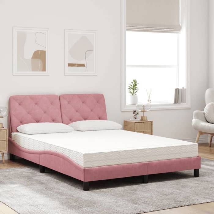 VidaXL Lit avec Matelas, Lit Rembourré avec Coussin de Tête de Lit, Lit Double, Lit Adulte de Chambre à Coucher Intérieur, 3208651