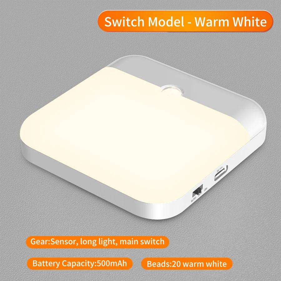 

Беспроводной светодиодный ночник с датчиком движения, магнитная лампа для шкафа, перезаряжаемая через USB, для спальни, лестницы, шкафа, кухни, кровати, освещения теплый белый