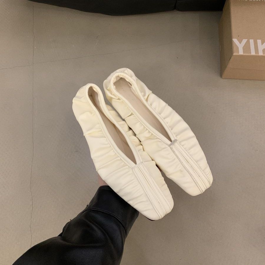 

Retro brown pleated grandma shoes women s shoes 2025 spring and autumn Mori fairy one pedal soft-soled Doudou single shoes 40 слоновая кость