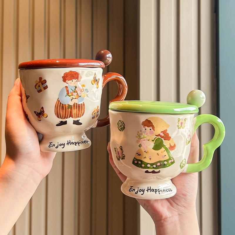 Geburtstagsgeschenke für Mädchen, niedliche Retro-Keramiktassen mit Deckel, Wassergläser, Freundinnen und Freunde, Geschenkboxen.