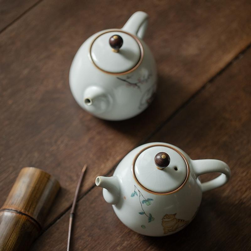280ml Ru Kiln Teapot Can Be Nurtured and Cracked Ceramic Kung Fu Tea Set