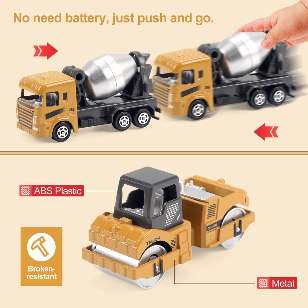 8pcs/set Alloy Engineering Truck with Mat&Road Sign Classic Construction Model Vehicle Loader Tractor Excavator Toy Car for Boys