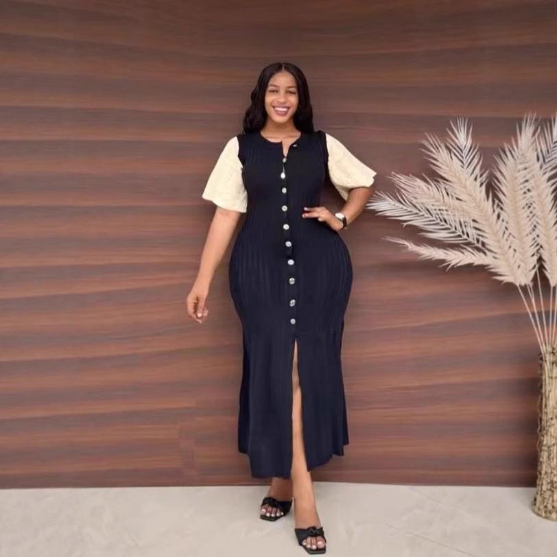 

Европейско-американская летняя мода Женское облегающее платье с круглым вырезом и цветными блоками M чёрный