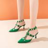 Pointed Toe Big Rivet High Heels Spring and Summer New European and American Sexy Baotou One-word Buckle Stiletto Sandals