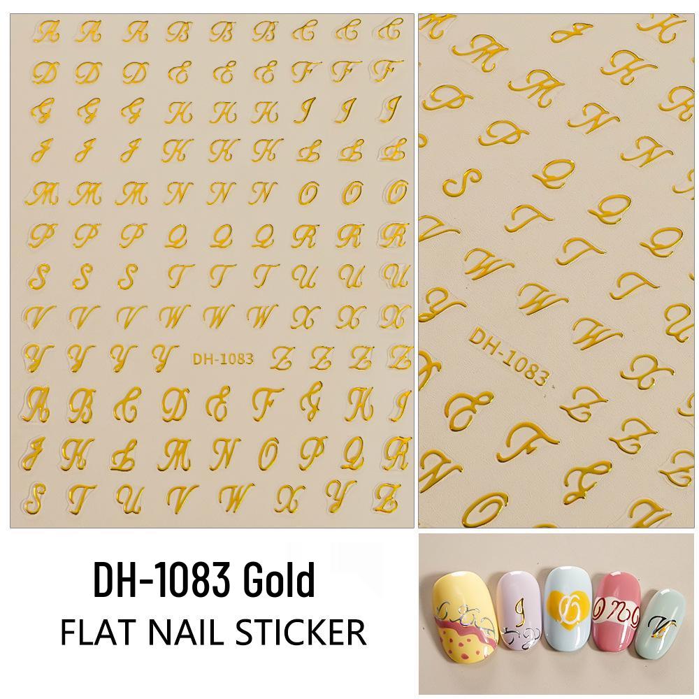 Redanco 3D Gold & Silver English Letter Nail Art Stickers - DH-1083
