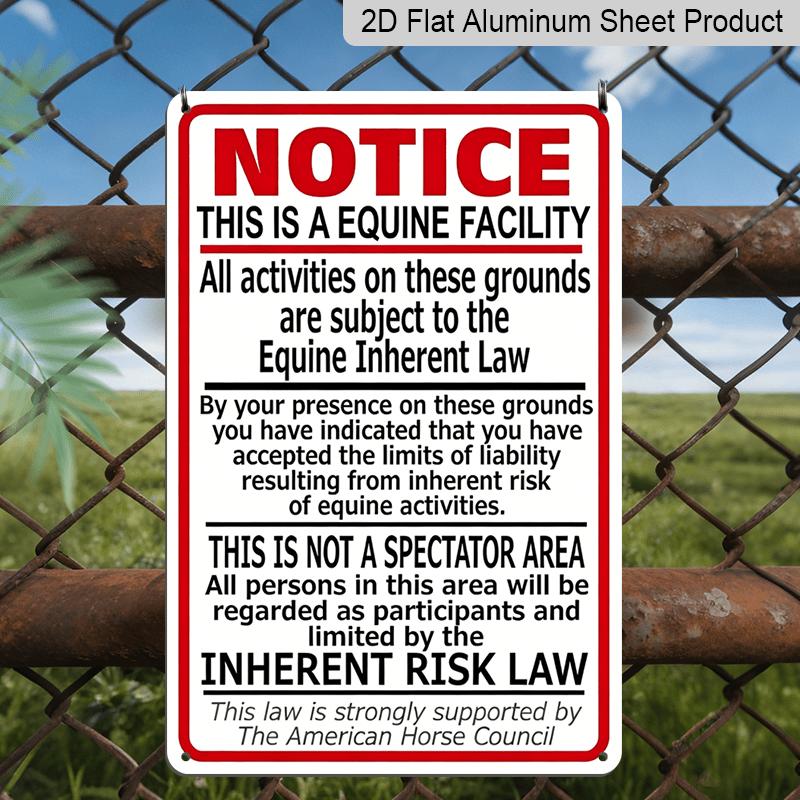 2D Flat - 1pc 12X8 Inch Equine Liability Warning Sign | Classic Design, Horse Farms, Equestrian Stables, Riding Arenas, Private Horse Property 20*30cm