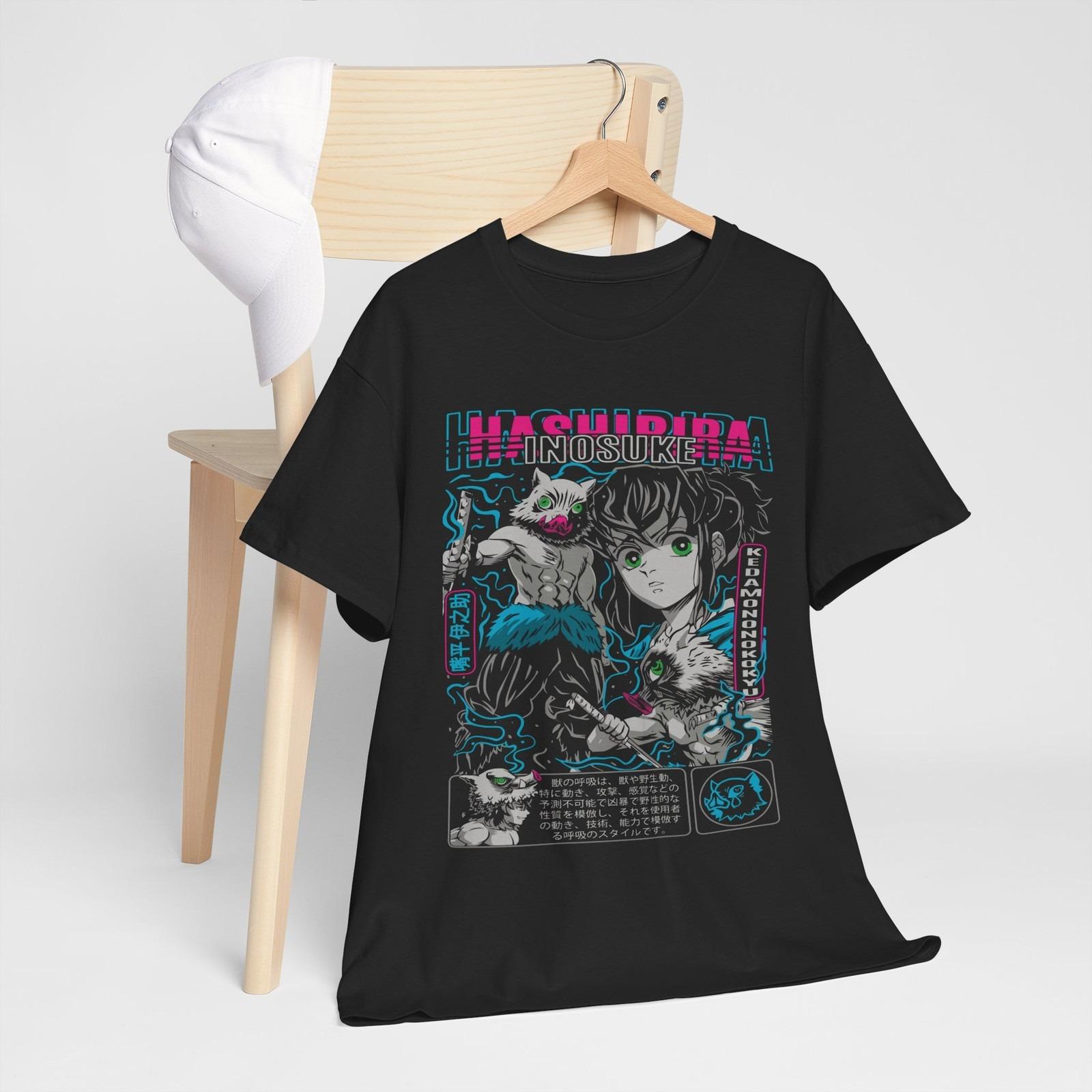 2026 Summer Demon Slayer Anime Inosuke Hashibira Printed Loose Shortsleeved Pure Cotton Childrens Tshirt Unisex Casual Loose S