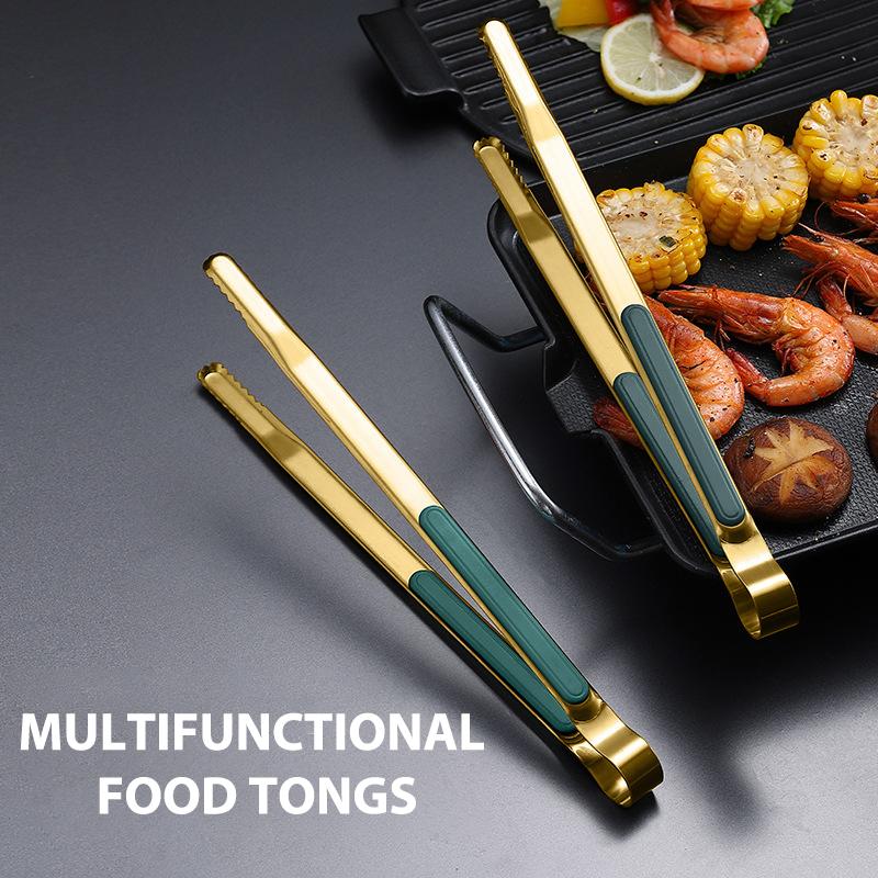 Gold Stainless Steel Food Tongs Non-Slip Tongs For BBQ Meat Kitchen Accessories