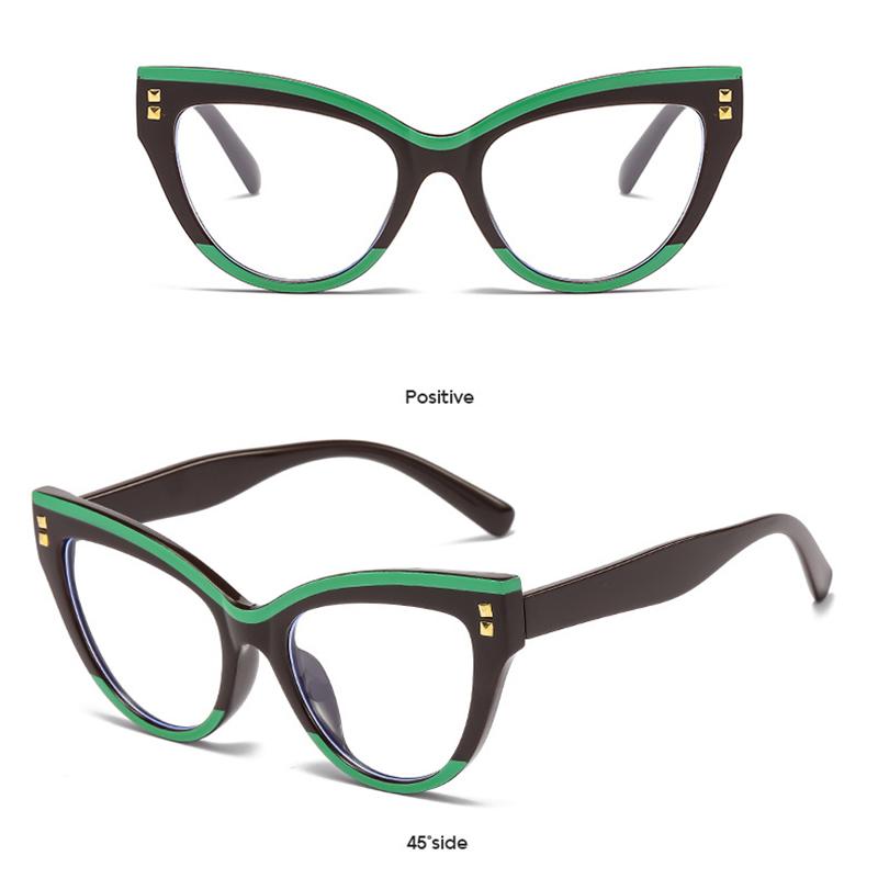 Anti Blue Light Optical Cat Eye Glasses Women Vintage Brand Designer Myopia Prescription Sexy Ladies Rivet Eye Glasses Frame