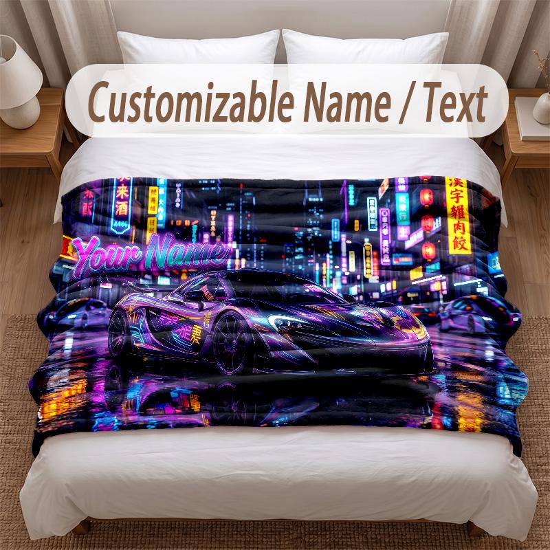 Neon Abstract Theme Soft Blanket Personalized Custom Name Text Print Warm Blanket Home Sofa Bedroom Decor