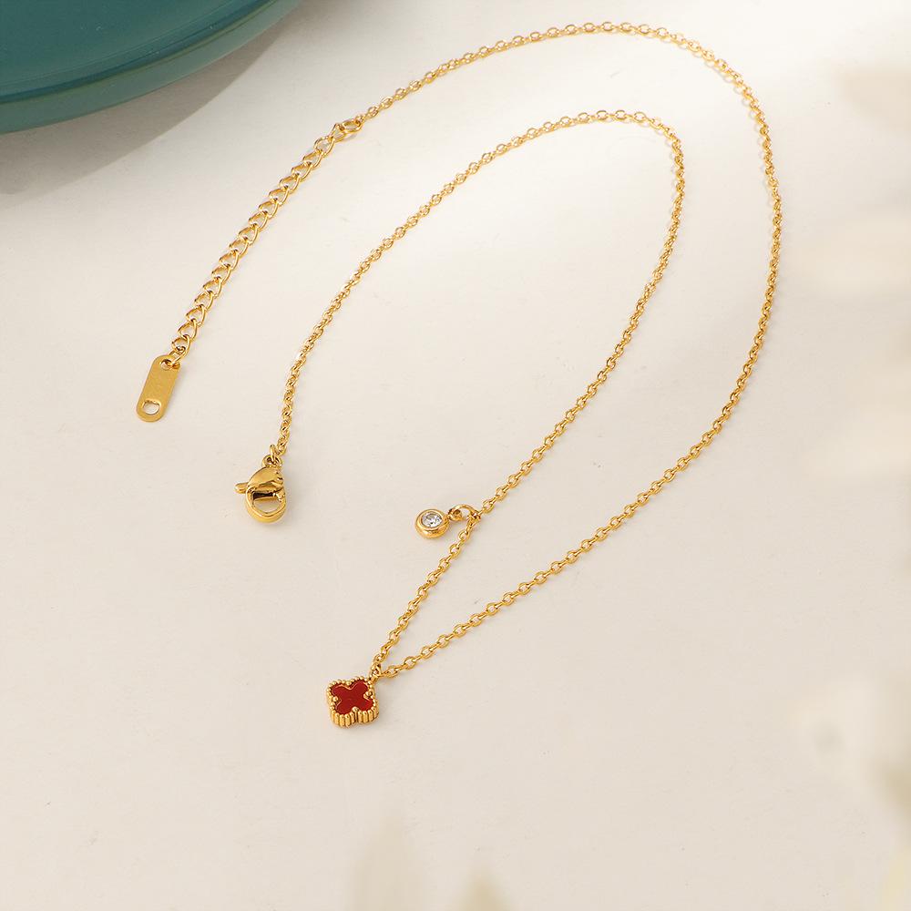 Titanium Steel Mini Four-leaf Clover Necklace New Style Double-sided Shell Flower Clavicle Chain Versatile Exquisite and Elegant