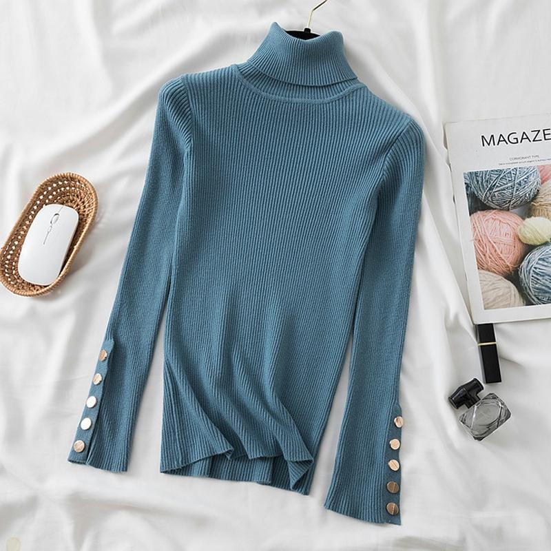 

Водолазка Трикотаж Пуловеры Свитер Осень Зима Пуговицы С Длинным Рукавом Повседневные Тонкие Женские Модные Белые Элегантные Однотонные Трикотажные Топы 28736