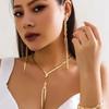 3Pcs/Set Fashion Necklace Bracelet Earring Set Gold Color Long V-shaped Tassel Snake Chain Accessory for Women Accessories Gift