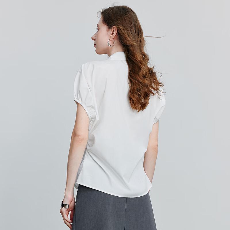 Chuyu Women's Pleated Lantern Sleeve Polo Blouse