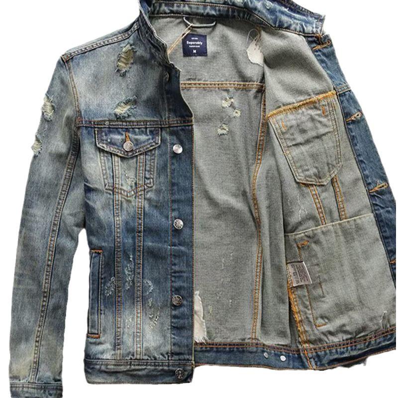 Men's Retro Blue Denim Jacket - Trendy, Loose-Fit, Nostalgic Wash, Versatile Outerwear Top