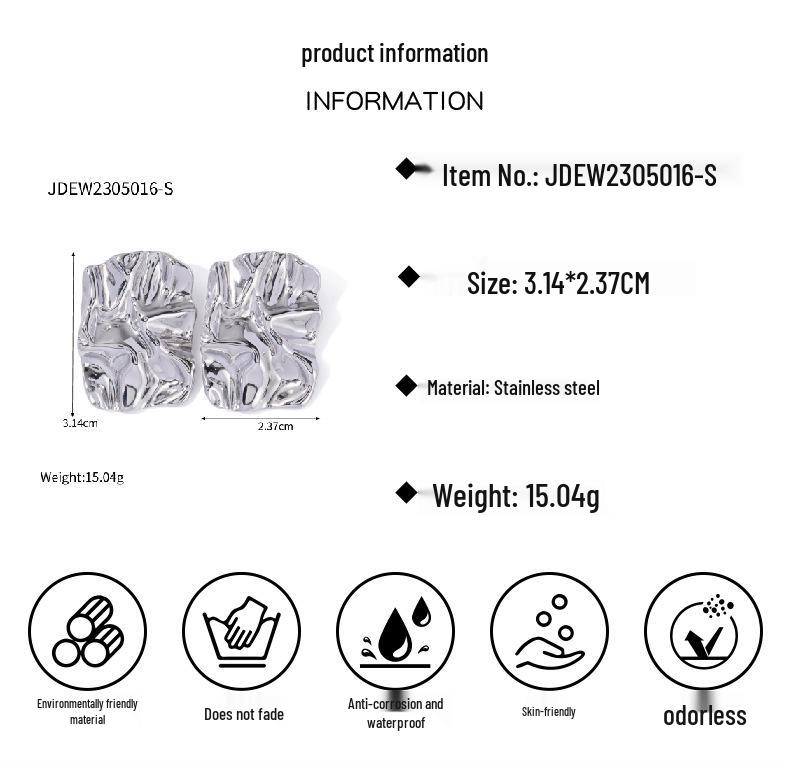 2023 New Trendy Temperament Niche Design Square Pleated Stainless Titanium Steel Earrings
