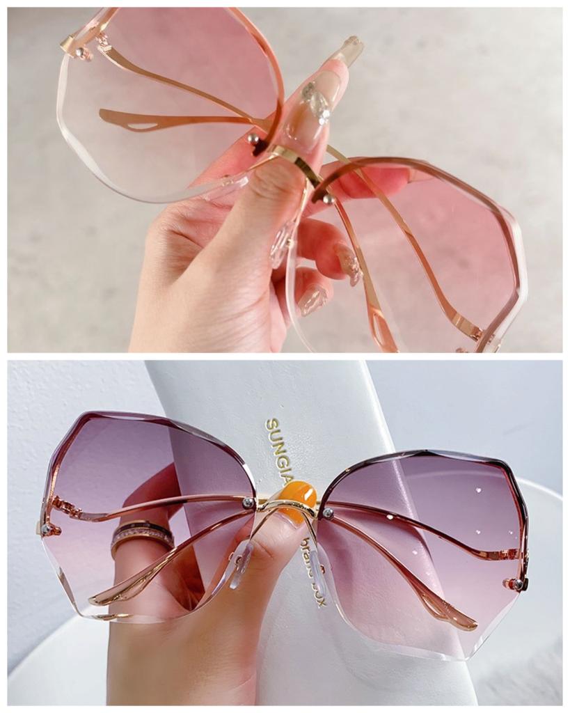 2pc Sunglasses For Women Fashion Rimless Beach Gradient Sunglass Lady Retro Summer Shades UV400 Eyeglasses