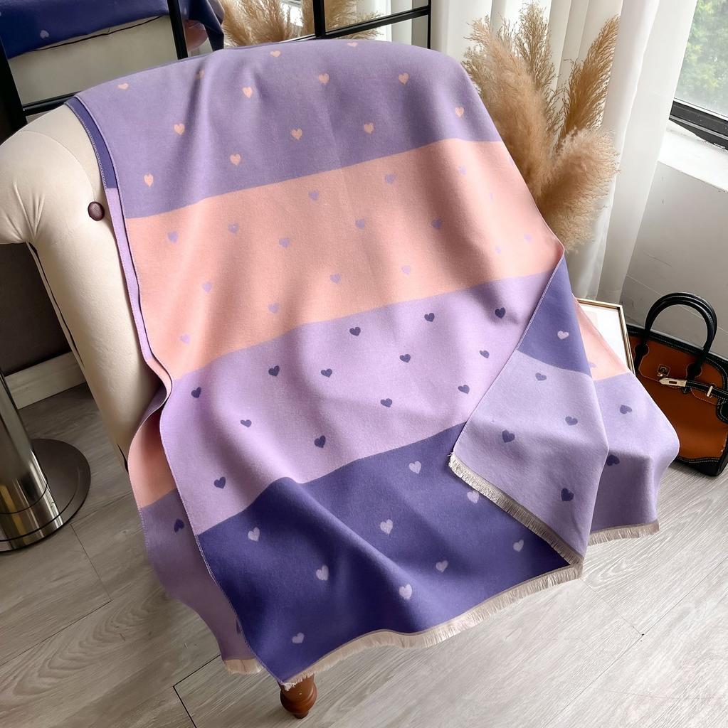 Heart-Shaped Texture Color Matching Fashionable Double-Sided Women'S Imitation Cashmere Thermal Scarf Air Conditioner Scarf Shawl