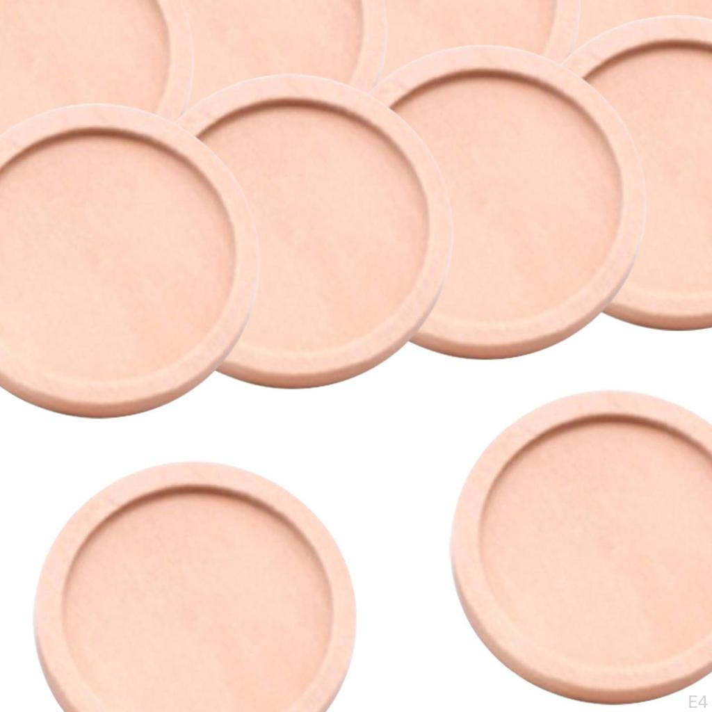 10Pcs Flat Round Wooden Brooch Pin Trays Clasps Disk Base Cabochon Frame Setting Tray