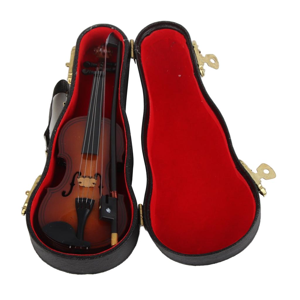 Model Vioară Artizanat Decorativ Ornament Muzical pentru Entuziaști Muzicali cu Suport Carcasă Neagră Artizanat Unic din Lemn Trandafir Exquisit Delicat