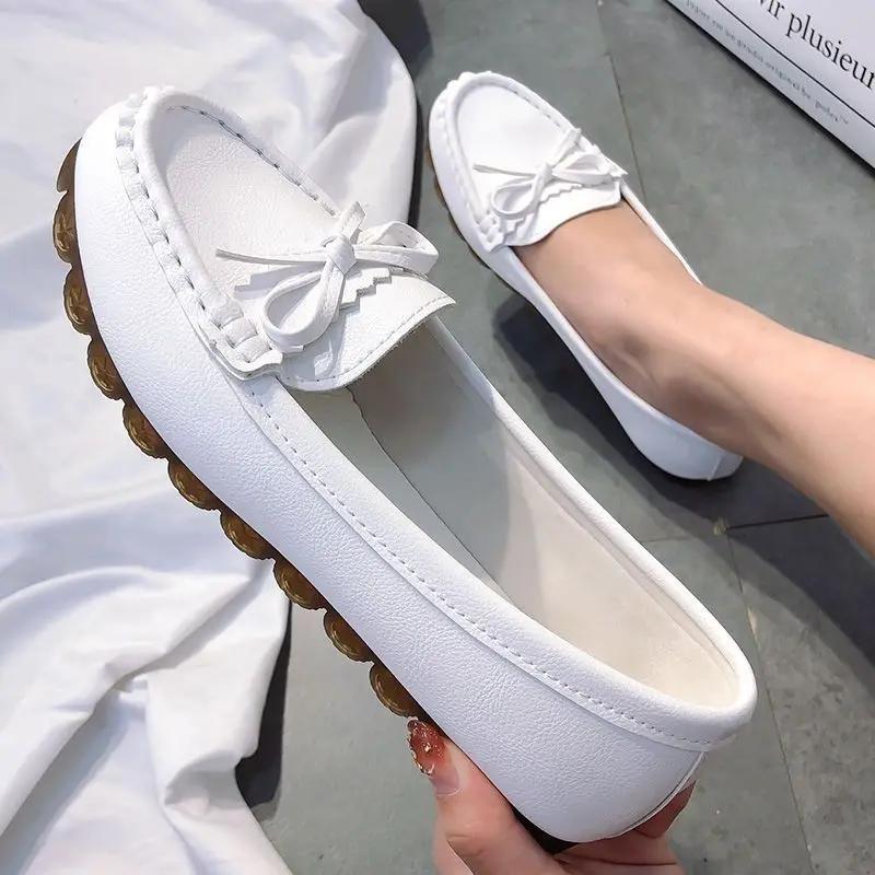 White Round Toe Woman Flats Slip-on with Bow Elegant Dress High Quality Fashion Quick Delivery Luxury Brand Y2k Shoes for Women