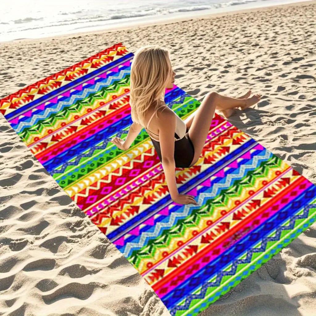Colorful Mexican Serape Print Beach Towel Quick Dry Sand Free Oversized Bath Towel for Pool Travel Summer Vacation Boho Style
