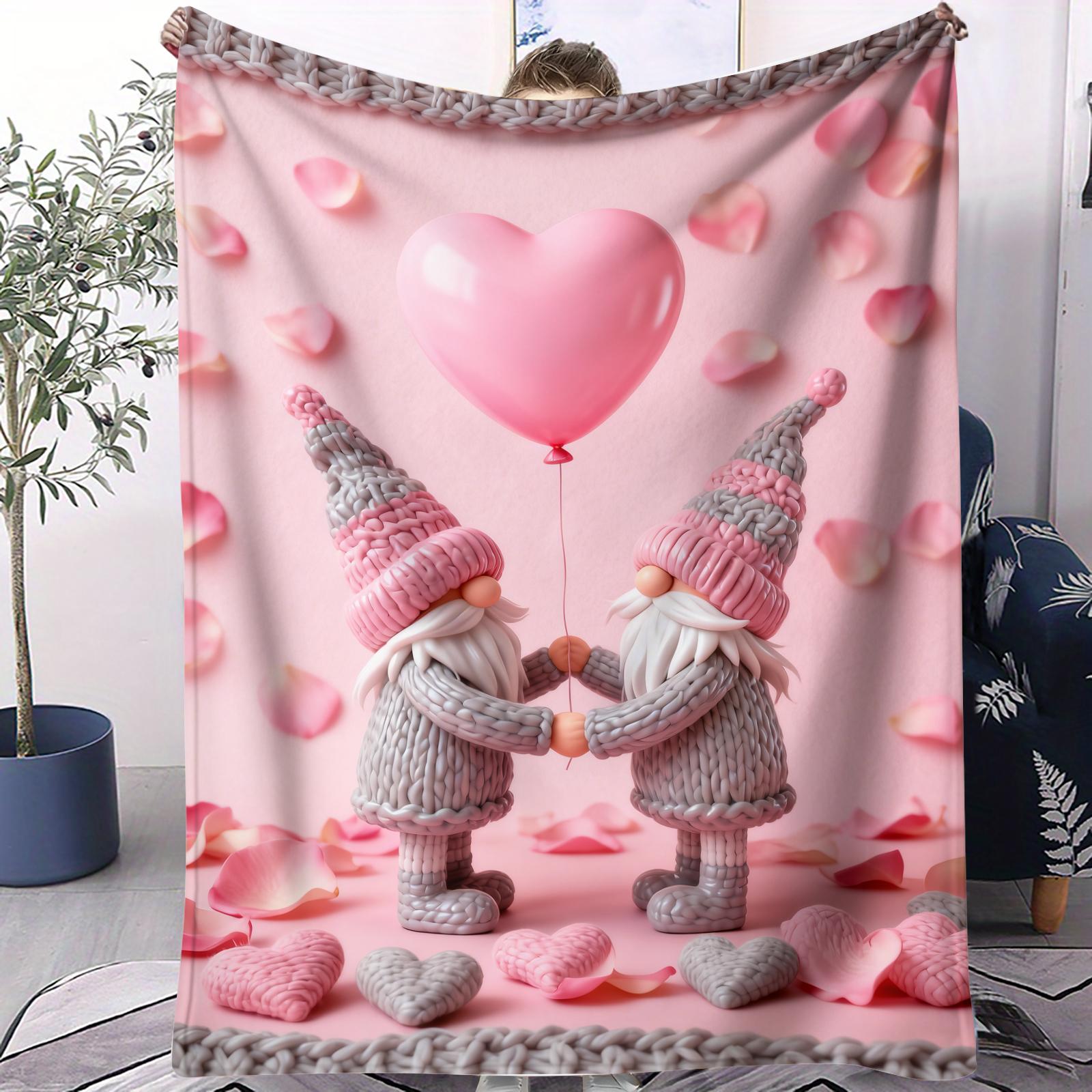 

Gnome Couple Love Themed Flannel Blanket Happy Valentines Day Warm Plush Throw for Home Decor Sofa Bed Cover Camping Travel 75x100cm (30x40inch)