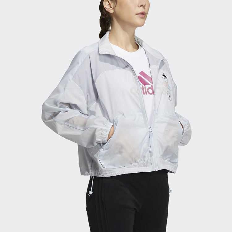 adidas Sportowa kurtka z kołnierzem stójką, zapinana na zamek, z długim rękawem, odzież wierzchnia damska, jasnoszara HA3638