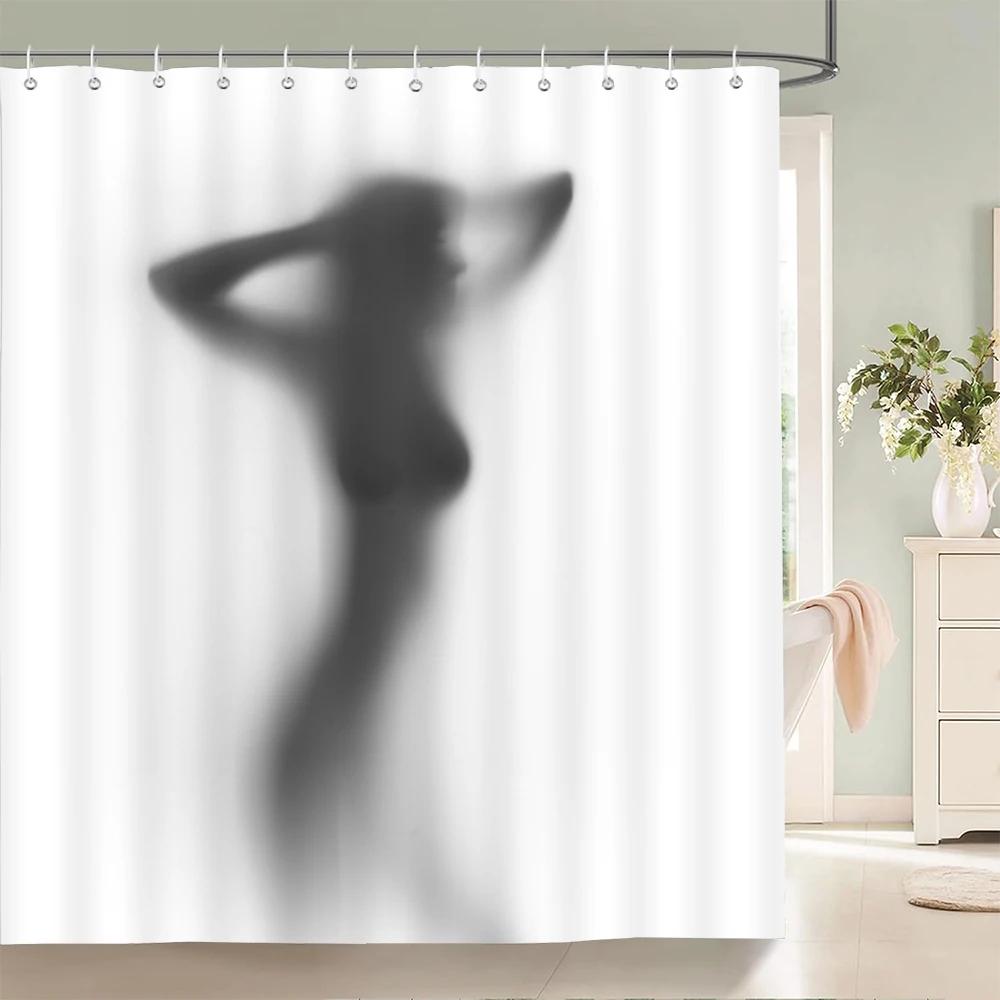 Wasserdichter Damen-Schatten-Duschvorhang Sexy Mädchenporträt Hochwertige Badezimmervorhänge für Heimdekorationen mit Haken