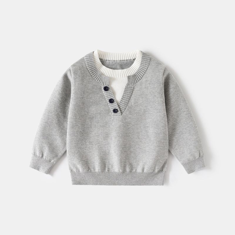 Children's Fake Two-Piece Sweater Spring and Autumn Children's Clothing Boys' Thin Warm Top Baby Long-Sleeved Pullover Knitwear