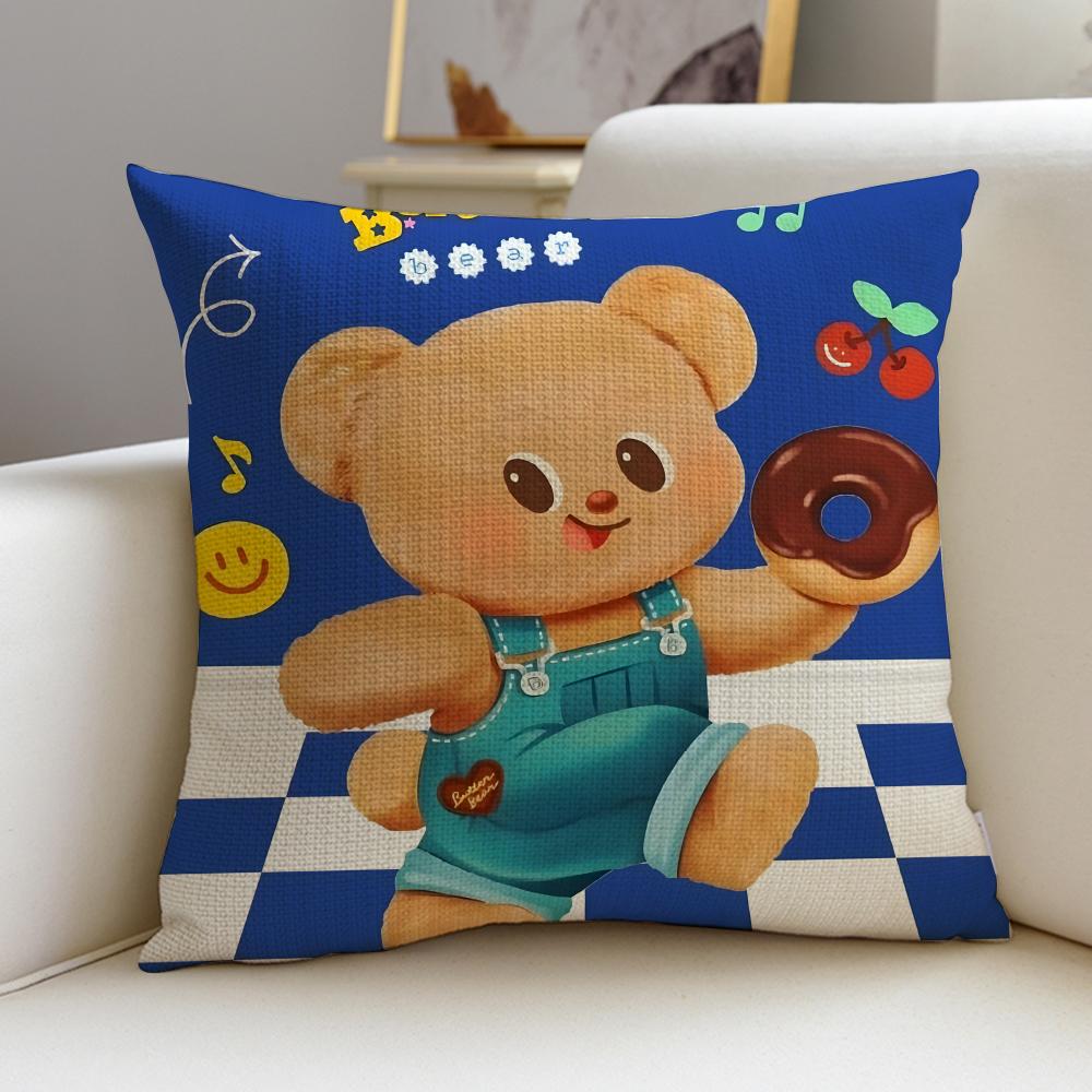 Cute BButter BearS Cushion Cover Breathable and Skinfriendly Linen Pillowcase Square Removable and Washable Cushion