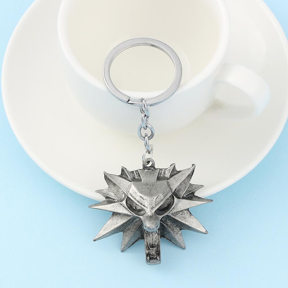 Game Pendant Wolf Head Key Chain, Wizard Witcher, Punk Style Metal Zinc Alloy Key Chain, Retro Pendant Decoration