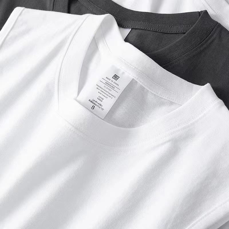 Men's White 230g Pure Cotton Summer Tank Top - Loose Fit, Crew Neck, Sleeveless Vest, Wide Shoulder.