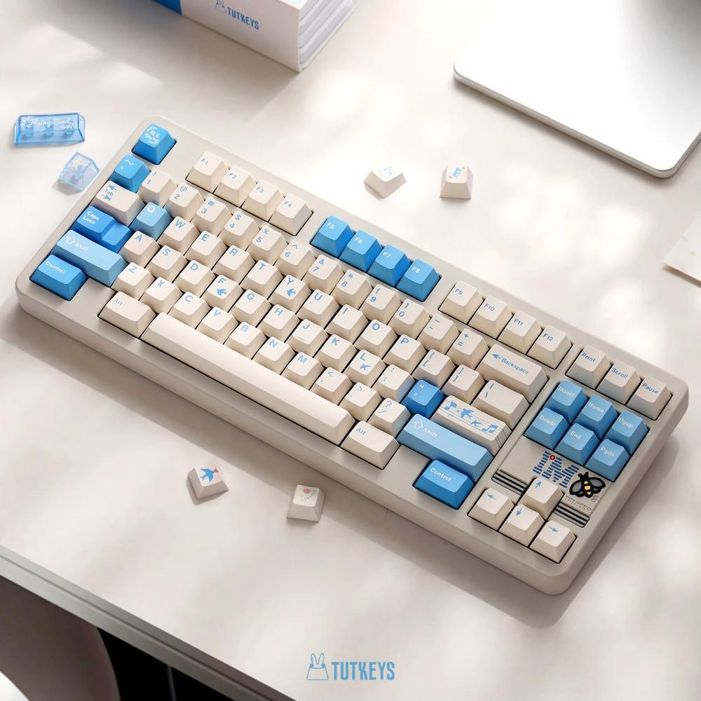 TUTKEYS Flying Bird Theme Keycap Set PBT+PC Custom Blue Minimalist Keyboard Cap Cherry Profile KeyCap for Keyboard Accessories