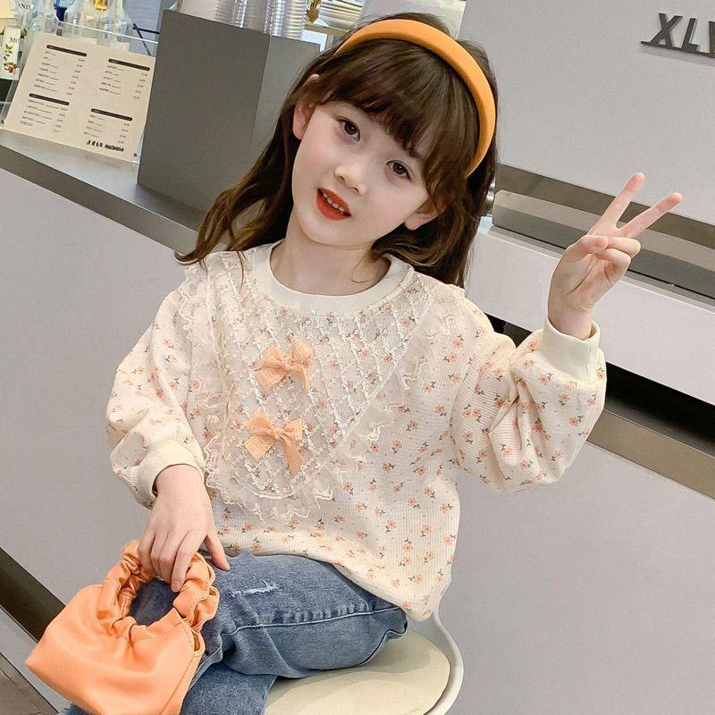 Girls' Hoodie, Little Girls' Spring Long Sleeved Floral Loose Children's Top