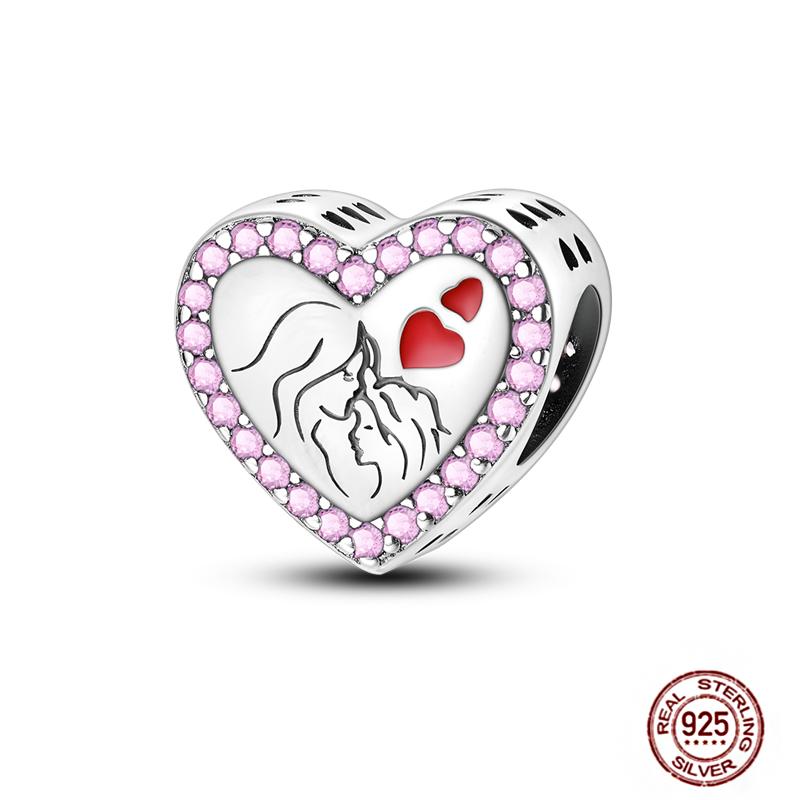 Copper Charms Great Love Mother Family Sister Pink Heart Tulip Cha Beads Fit Original Bracelet Diy Mother'S Day Jewelry Gift