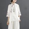 2024 Retro Chinese-Style Embroidered Cotton Linen Shirt - Women's Spring/Summer Stand-up Collar Top