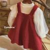 Christmas Baby Girls' Velvet Two-Piece Skirt and Top - Stylish Wine Red Dress for New Year