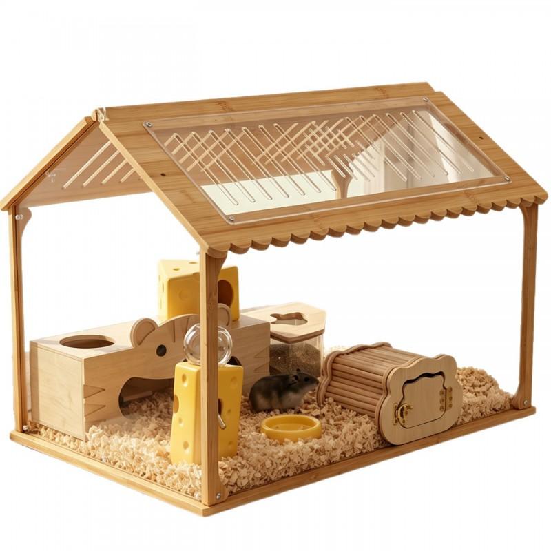 Large Wooden Hamster Cage With Clear Acrylic Panels Ventilated Escape-Proof Design Syrian Dwarf Hamsters