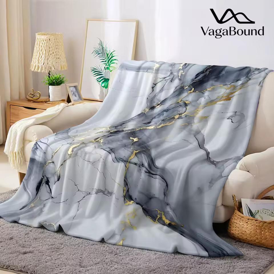 white grey gold marble Flannel Blanket Warm Soft Halloween Christmas Decorative Couch Warm Cozy All-Season Gift
