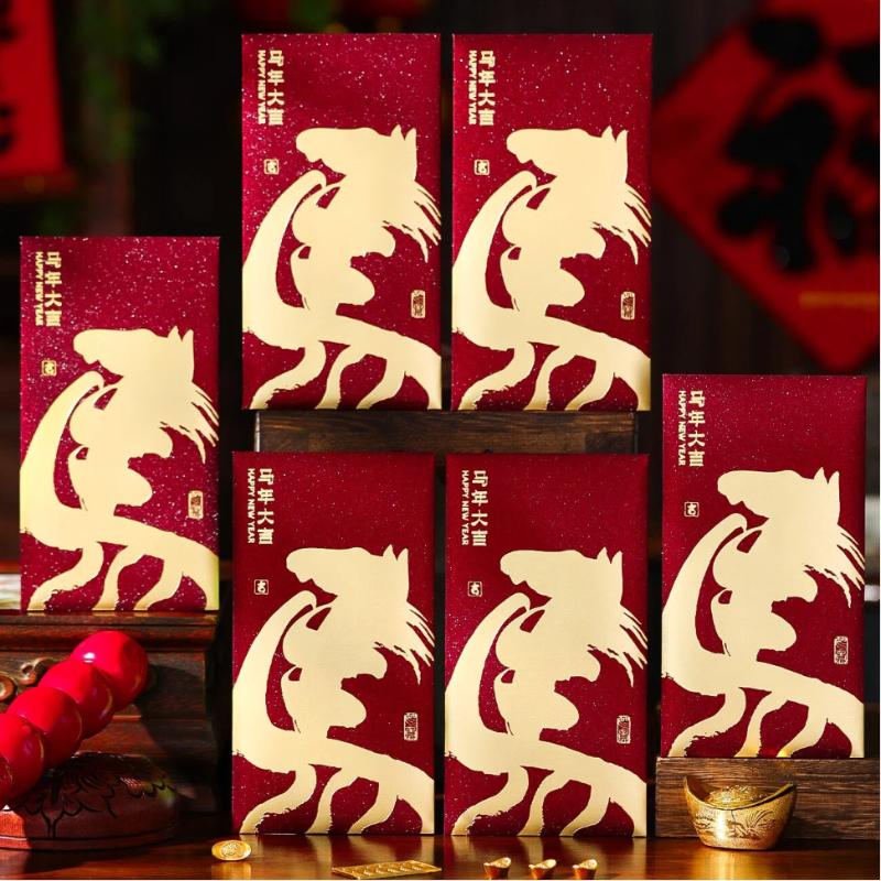 6Pcs 2026 Horse Year Spring Festival Red Envelope Lucky Red Pockets Chinese  Year Money Envelope