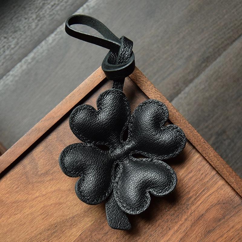 Breloc auto din piele cu trifoi cu patru foi norocos, lucrat manual, pentru geantă, simplu, la modă și personalizat, pentru femei