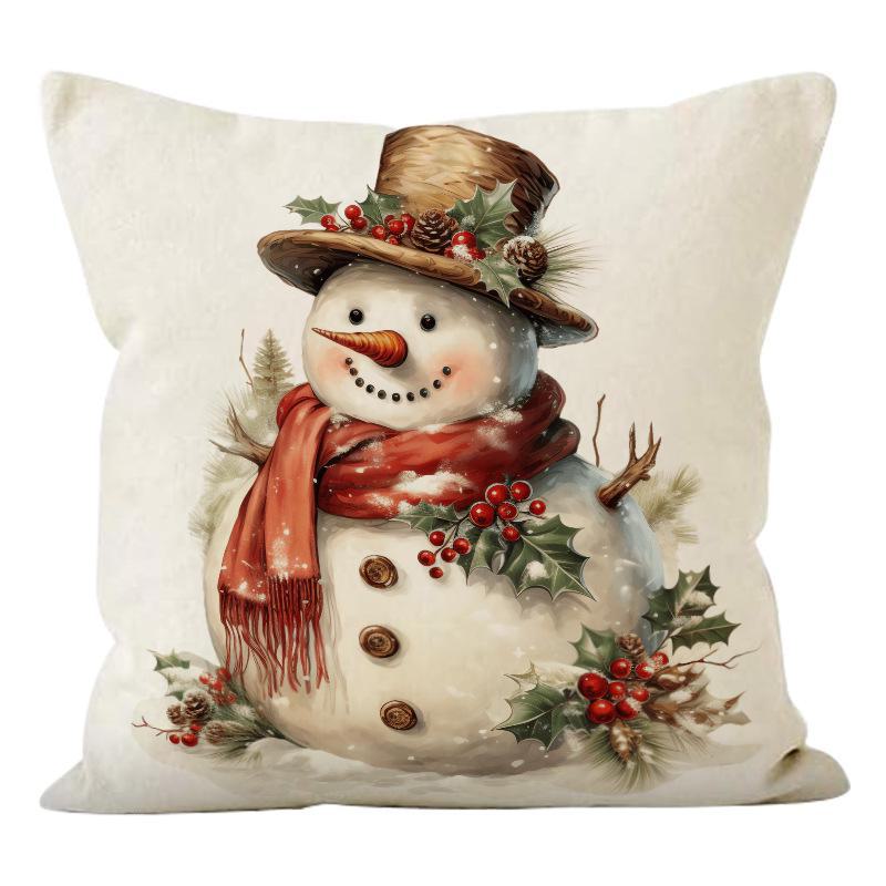 

Льняная наволочка со снеговиком для украшения дивана на Рождество style 1, 45*45cm (linen) without pillow core