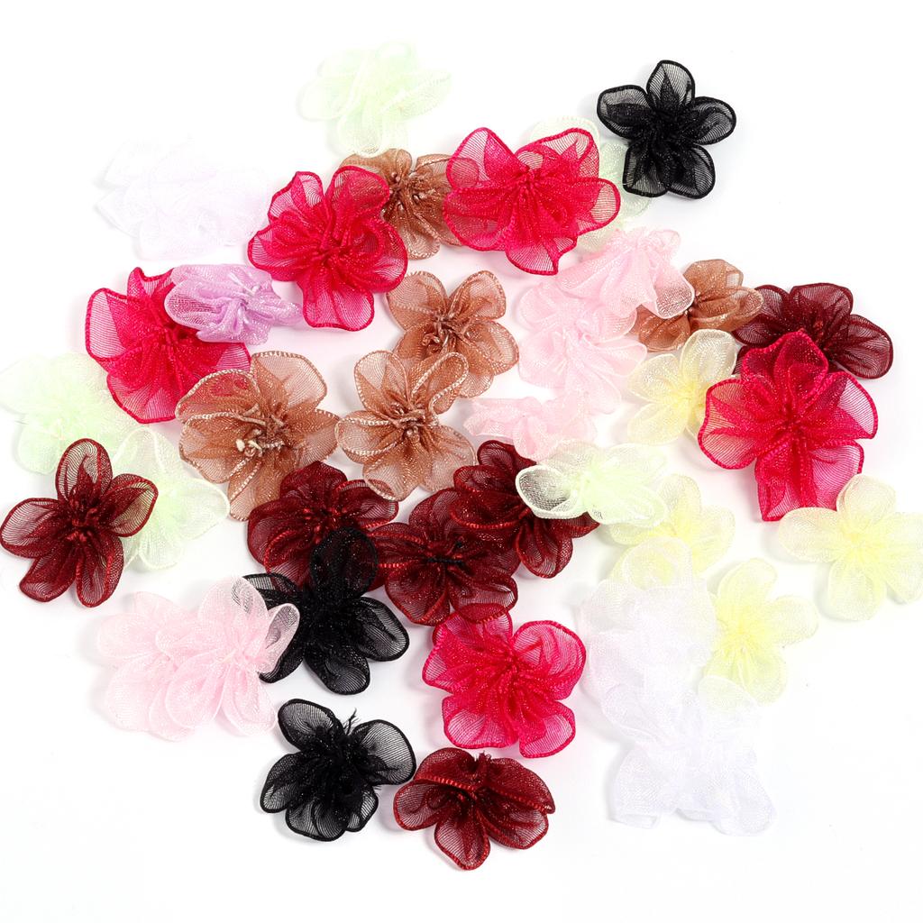 20pcs/lot 3cm Snow Gauze Fabric Flower Five Petals Plum Blossoms Artificial Flower For DIY Clothing Sewing Headwear Decoration