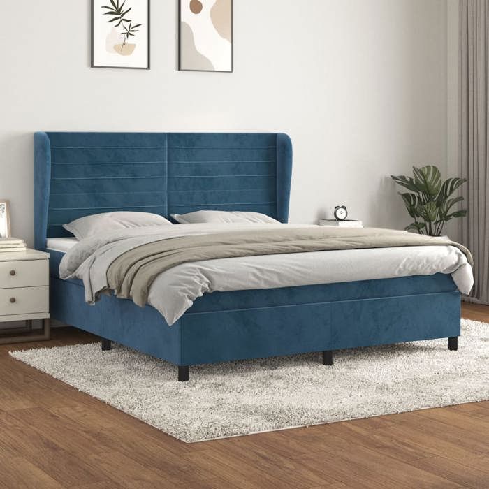 3129283 vidaXL Divan-lit Et Matelas Bleu Foncé 160x200cm Velours
