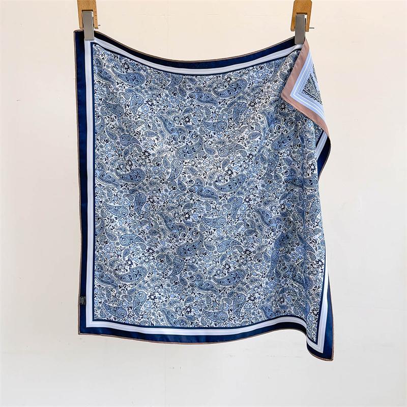 Luxury  Square Scarf Design Double Side Shawl Wrap 70Cm Print Twill Silk Women Hijab Female Foulard Headband Bandana