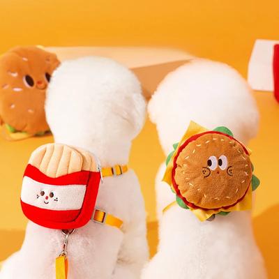 Pet Cute Burger and French Fries Backpack Towing Rope Cat Vest Dog Chest Strap for Walking Dog Rope Supplies
