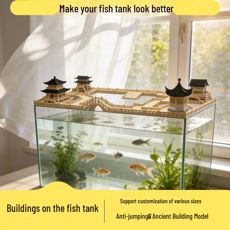 Chinese Ancient Building Fish Tank Ornament: 3D Printed Anti-Jump Tank Model
