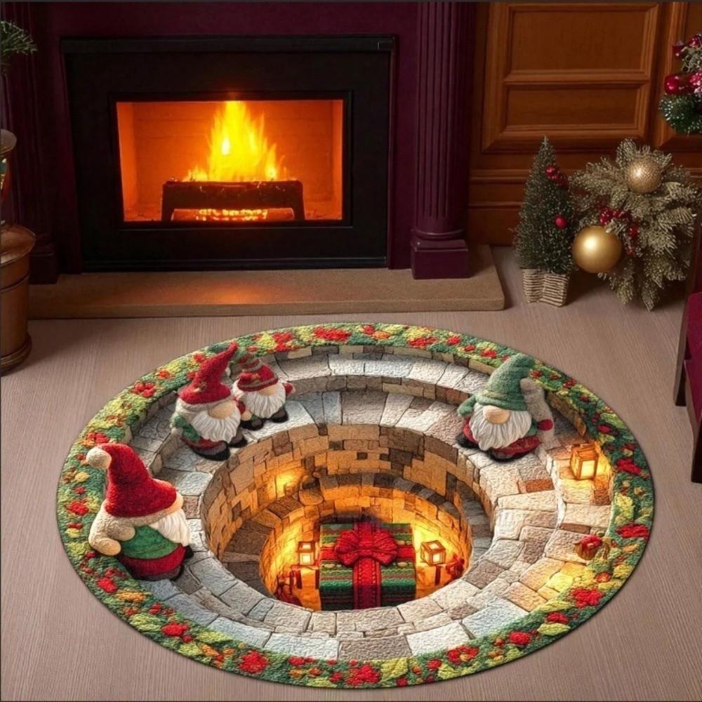 Imitation Cashmere Christmas Round Carpet 3D Special-shaped Santa Claus Floor Mat Home Decor