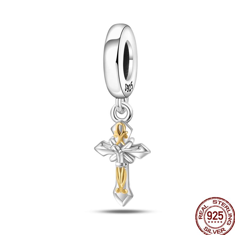 New Shiny Zircon Copper Religious Angel Cross Series Beads Suitable For 3Mm Original Bracelet Diy